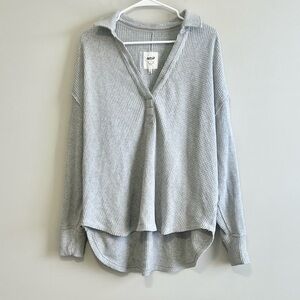 Aerie Cozy Up Waffle Knit Polo Pullover Sweater